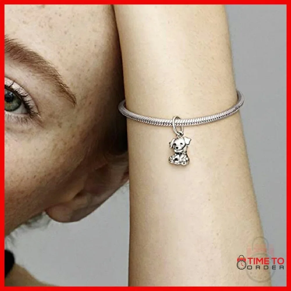 Sterling Silver Labrador Dog Dangle Charm with Bone Collar